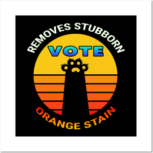 Retro Cat Paw Vote Removes Stubborn Orange Stain Posters and Art